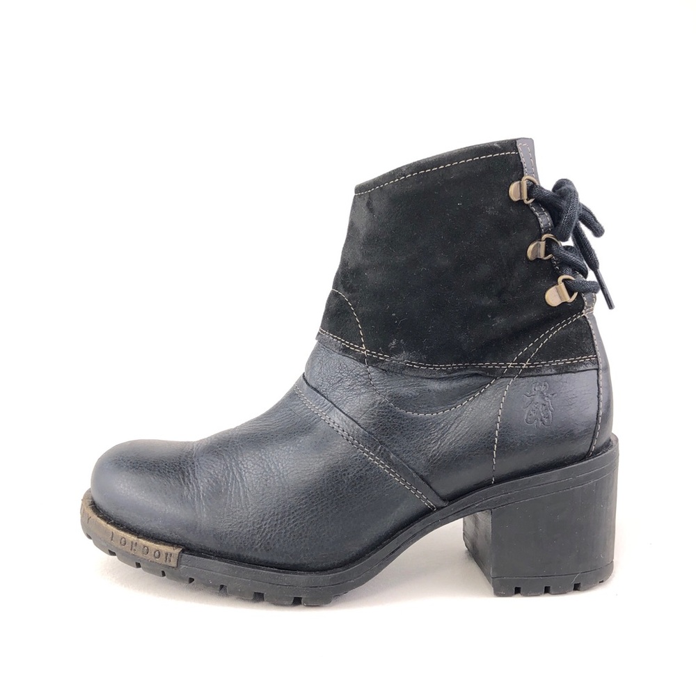 Fly London Lesi Logger Black Leather Ankle Boots EUR 40